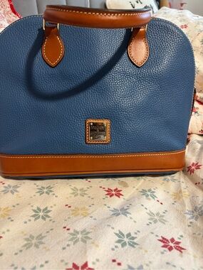 Dooney & Bourke Blue and Tan Pebble Leather Dome Satchel